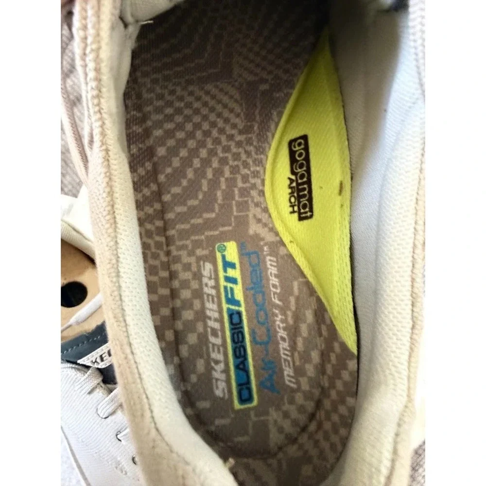 Skechers Goga Mat Arch Mens Tan Beige Lace Up Sneakers Air Cooled Memory Foam